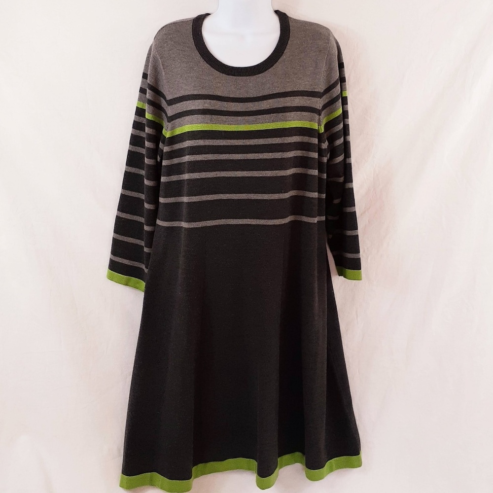 Jessica Howard Sweater Dress Gray & Lime Green 1X